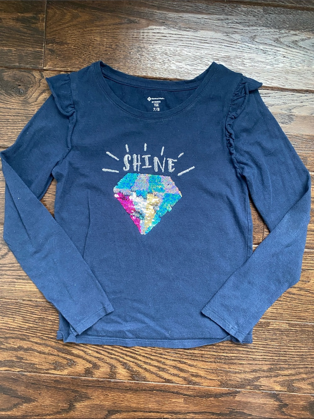 Navy 'Shine' Sequin Diamond Long-Sleeve Top